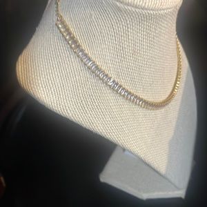 Gold Baguette Style Necklace with Clear Stones.